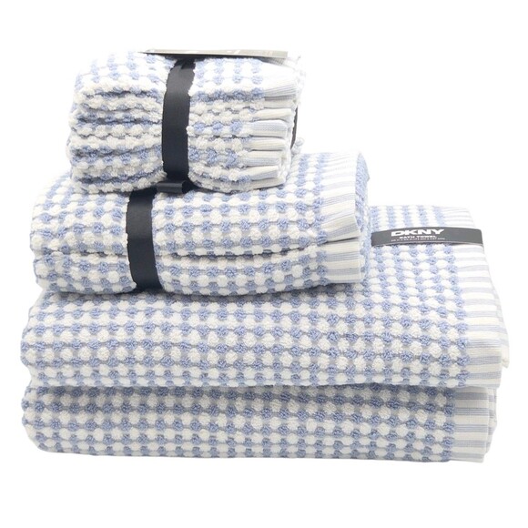 DKNY 8pc Cotton Towel Set 2 Bath 4 Wash 2 Hand  Blue And White Monet Tile - Picture 11 of 14